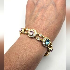 Gorgeous Multicolor Pastels Gold Tone Toggle Halo Bezel Bracelet 7in